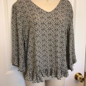 Cynthia Rowley Ruffled Blouse XL Black Flowers